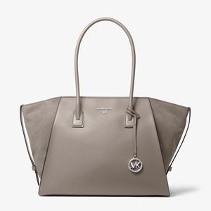 Michael Kors Large Gray Pebbled Goat Leather and Suede Tote
